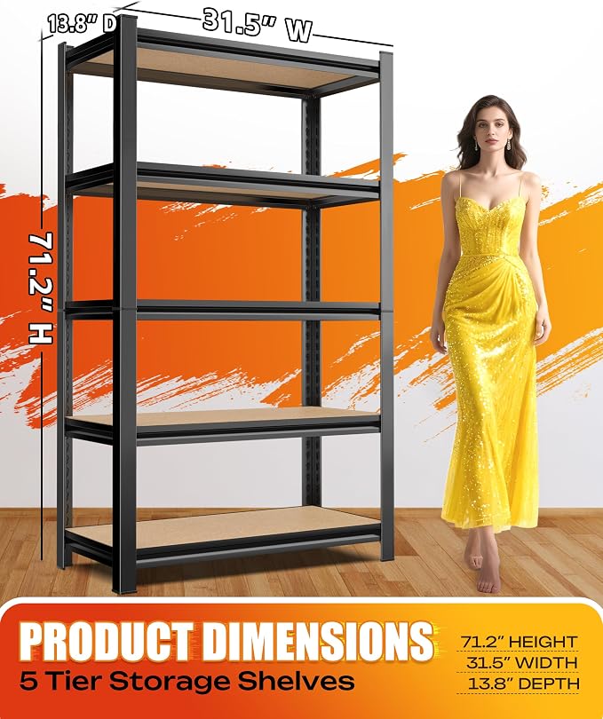 AOAORRG Set of 3 Garage Shelving Heavy Duty Storage Shelves, 5-Tier Metal - Image 3