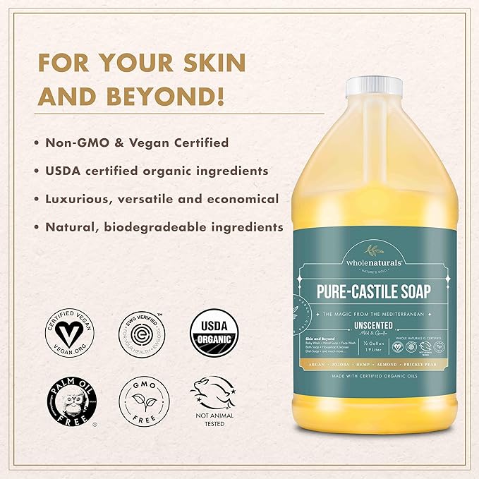 WHOLENATURALS Pure Castile Soap Liquid, EWG Verified & Certified Palm Oil Free - Image 4