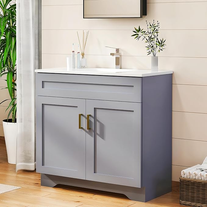 24/30/36IN Bathroom Vanities-Bathroom Sink Cabinet, Equipped Ceramic Sink by LDarqeer
