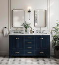 ARIEL Cambridge 61 Inch Midnight Blue Bathroom Vanity Double Sink, Solid Wood by Ariel