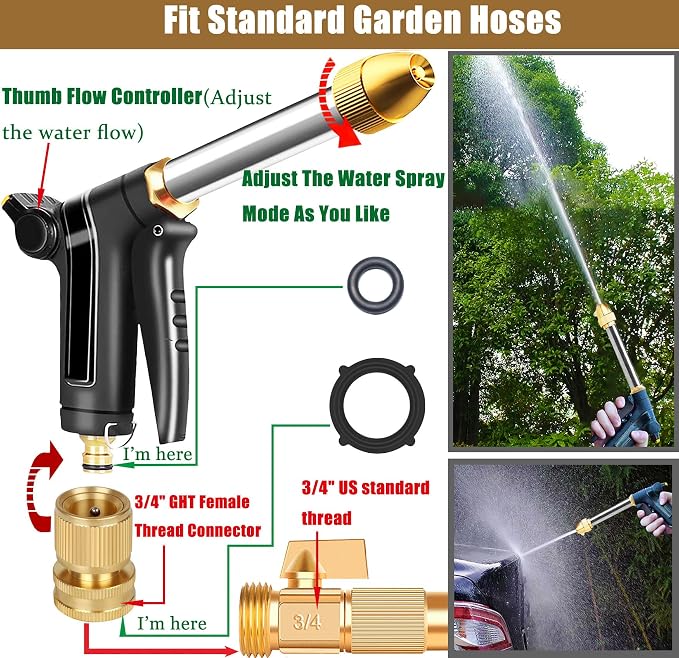 Garden Hose Nozzle, Upgraded Heavy Duty Metal Hose Sprayer Nozzle - Image 6