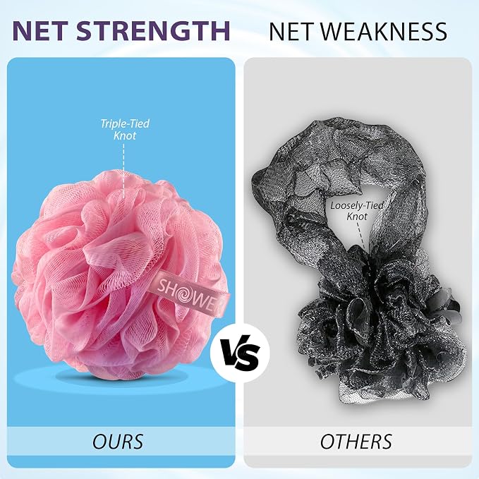 SHOWER BOUQUET Pink-Loofah Bath-Sponge XL 4-Pack // Extra Large 75g Soft Mesh - Image 7