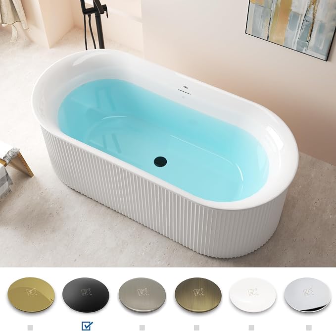 FerdY Nami 67" Acrylic Freestanding Bathtub, V Shape Freestanding Soaking - Image 3