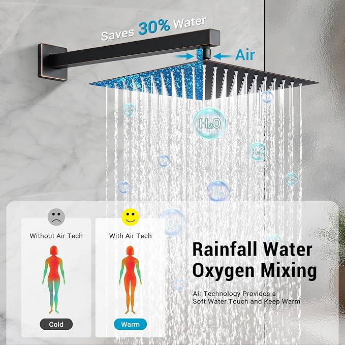 Shower Faucet Set, Wall Mount 10 Inch Square Rainfall Shower Head and Handle - Image 3