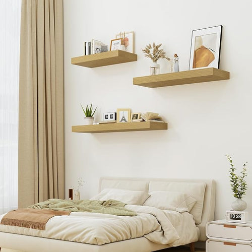 12" Deep Oak Floating Shelves, Over Toilet Long Wall Mounted Modern Farmhouse - Image 2