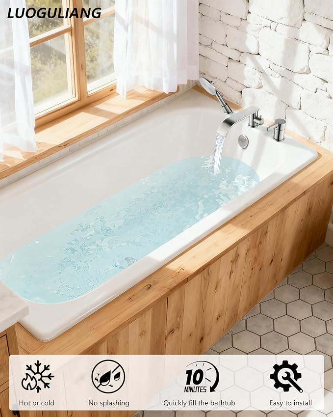 Roman Tub Faucet with Hand Shower, Deck Mount Bathtub Filler Faucet with Sprayer - Image 7