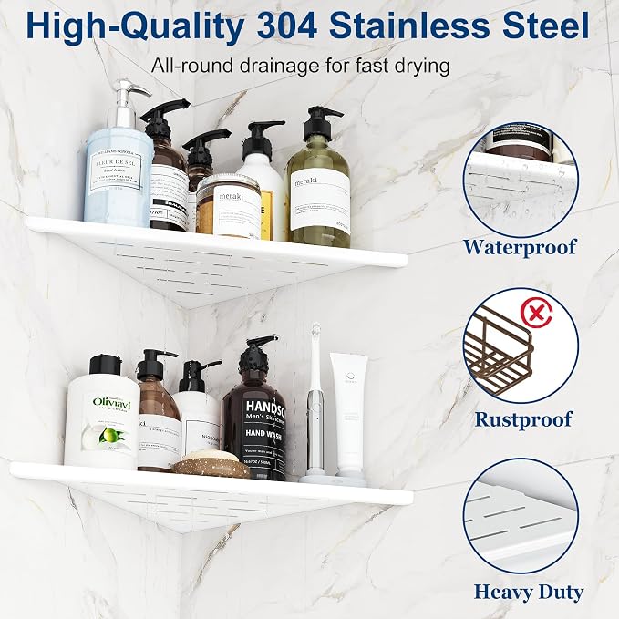 Corner Shower Shelves, 12” Recessed Tile Shower Shelf, 304 Stainless Steel - Image 7