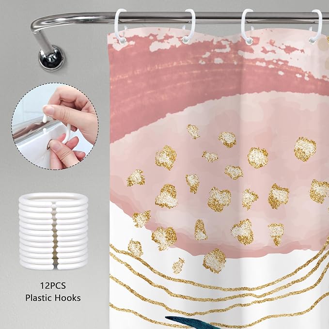 Pink Blue Boho Shower Curtain Modern Abstract Tropical Palm Leaves Bohemian - Image 5