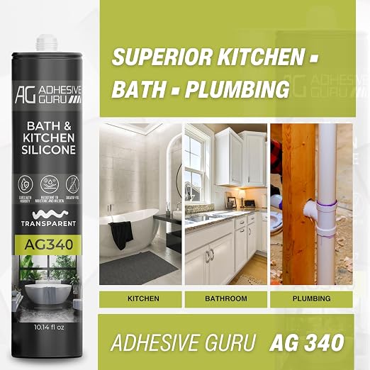Adhesive Guru AG340 Clear Silicone Sealant, 100% Silicone Caulk, Weatherproof & - Image 5