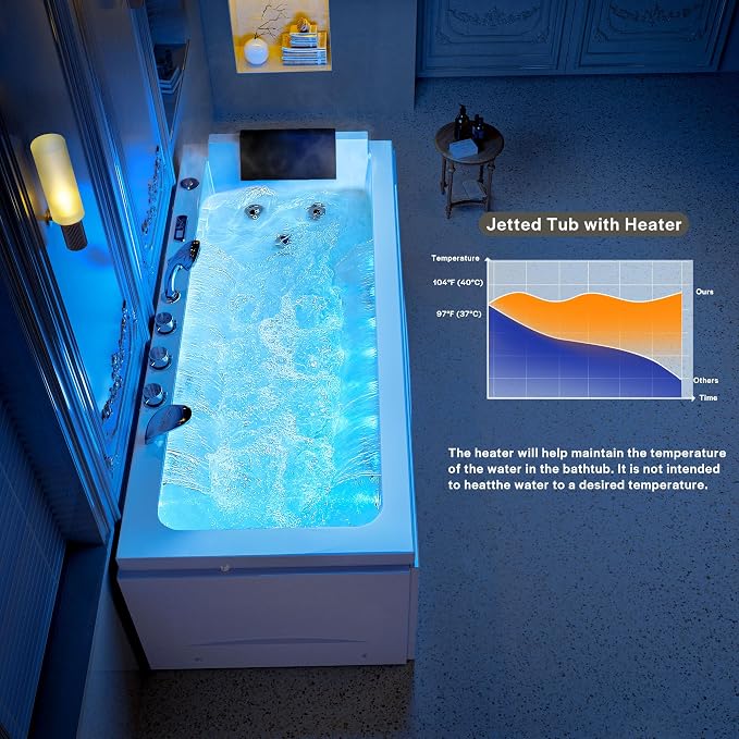 Empava Whirlpool Bathtub, 67-Inch Jetted Bathtub, Hydro Massage - Image 4