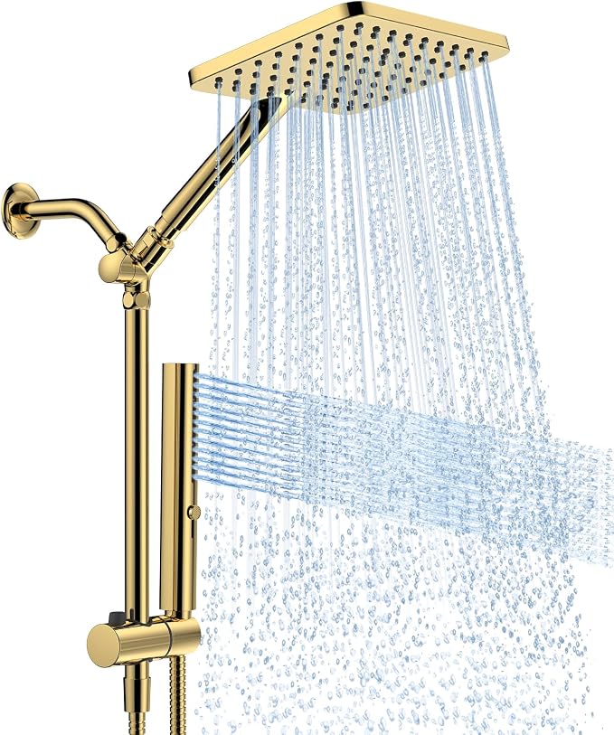 Shower Heads with Handheld Spray Combo Gold, 10 Inch High Pressure by HOMBETER