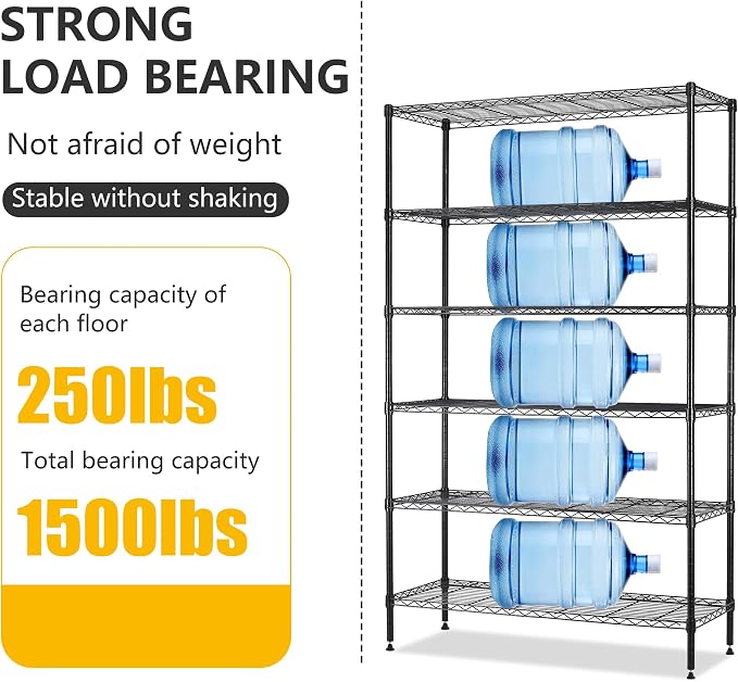 BestOffice | 6-Tier Wire Storage Shelves | 42x16x72 | Black | - Image 4