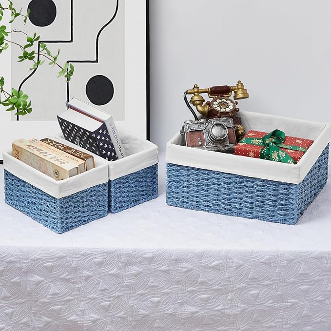 Vagusicc Wicker Basket, Rectangle Wicker Storage Basket Bins - Image 6