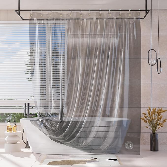 AmazerBath Shower Curtain Liner, 100% EVA Luxury Soft Clear Grey Heavy Duty by AmazerBath