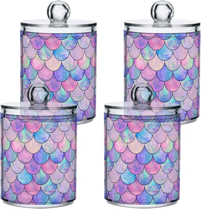 MNSRUU 2 Pack Qtip Holder Organizer Dispenser Colorful Mermaid Scales Bathroom - Image 2