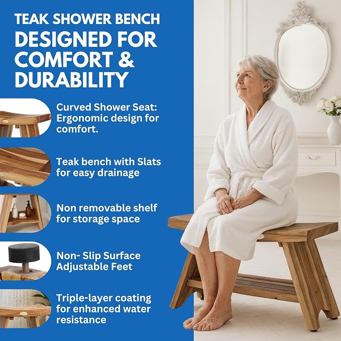 EcoDecors 35 Inch Serenity Teak Shower Bench – Waterproof Bathroom Seat - Image 5