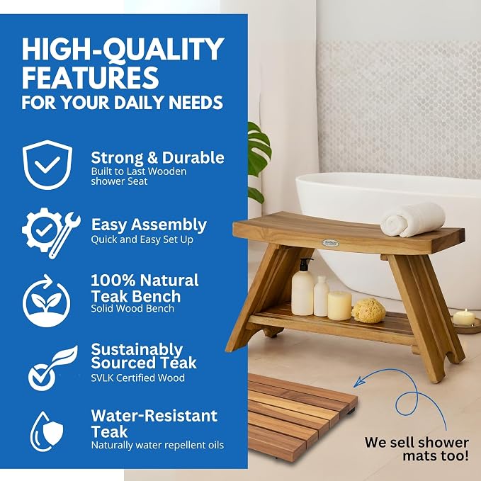 EcoDecors 35 Inch Serenity Teak Shower Bench – Waterproof Bathroom Seat - Image 7