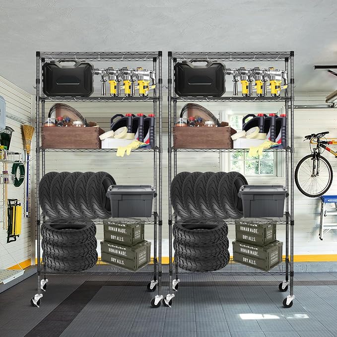 5 Tier Storage Shelves with Wheels, 1750lbs Capacity Heavy Duty Shelving Units - Image 2