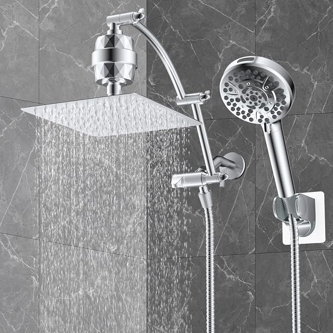 Hibbent All Metal 10'' Dual Filtered Rainfall Shower Head Combo, High Pressure - Image 9
