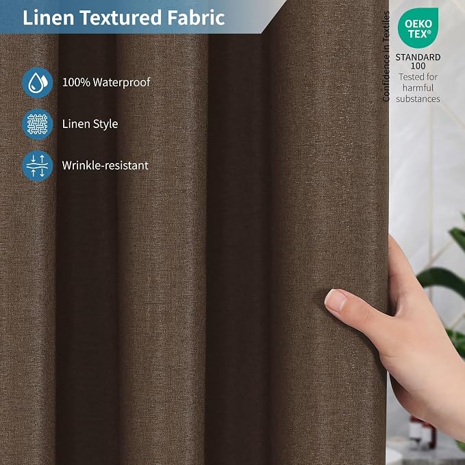 2-in-1 Waterproof Fabric Shower Curtain or Liner, Linen Textured, Breathable - Image 4