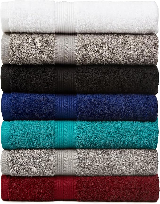 Amazon Basics 6 Piece Oversized Fade resistant Towel set, 100% Cotton towels - Image 2