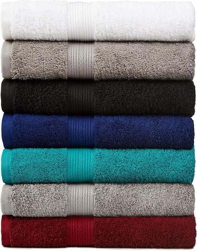 Amazon Basics 6 Piece Oversized Fade resistant Towel set, 100% Cotton towels - Image 2