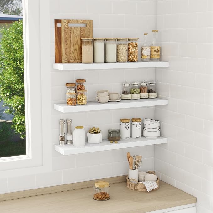 Fun Memories 32 Inch Floating Shelves Wall Shelf Set of 3, Farmhouse Home Decor - Image 2