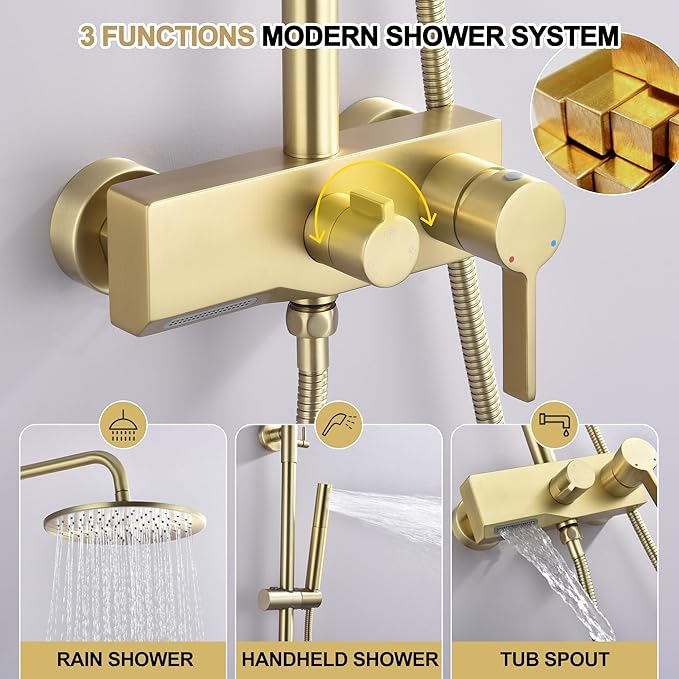 Brushed Gold Exposed Shower System - Image 4