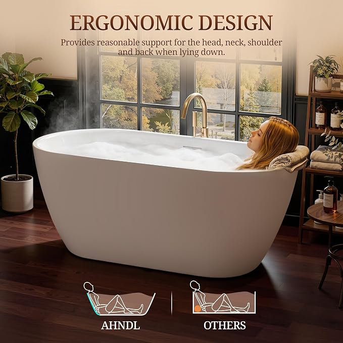59" Acrylic Freestanding Bathtub, Deep Soaking Tub - Image 3