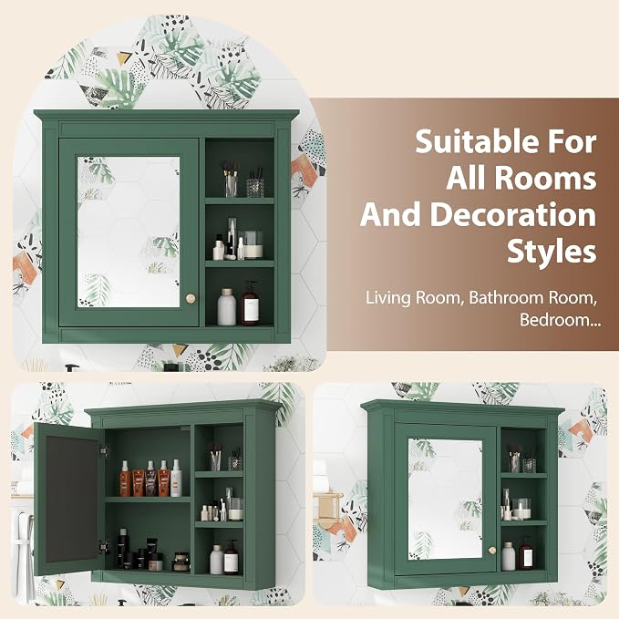 30'' x 28'' Green Medicine Cabinet, Wall Mounted Bathroom Storage Cabinet - Image 6