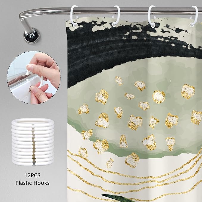 Grey Green Boho Shower Curtain 72Wx72H Abstract Tropical Palm Leaves Modern - Image 4