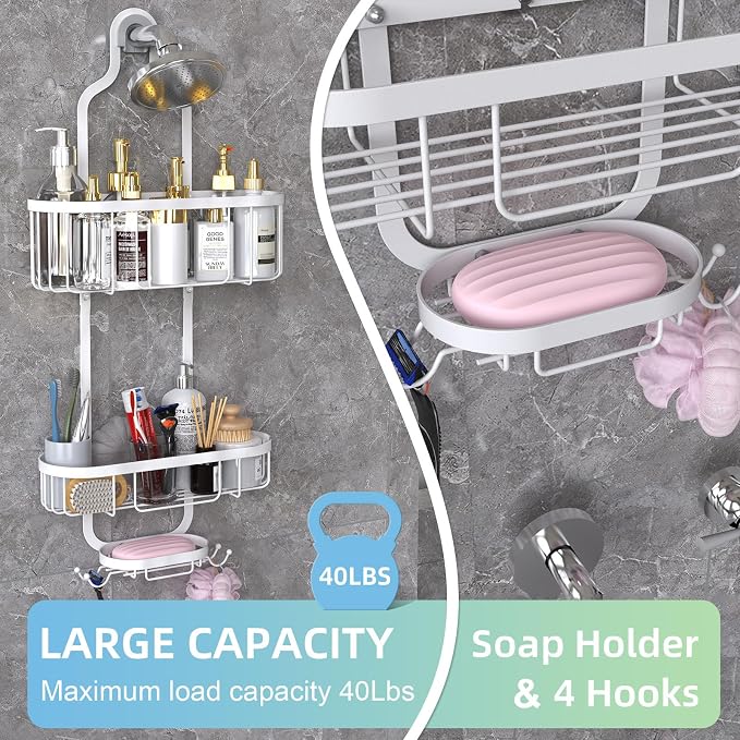 Kadolina White Hanging Shower Caddy, 3-Tier Bathroom Organizer - Image 4