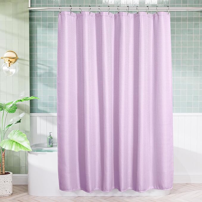 AmazerBath Light Purple Shower Curtain Waffle Textured, Lavender Shower Curtain - Image 8