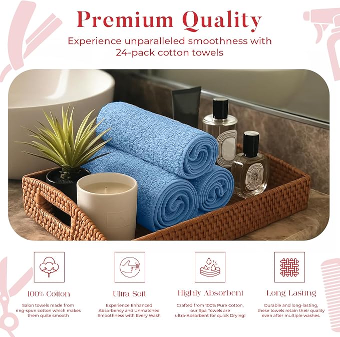 RIVERSIDE Pack of 24 Salon Towels Set – 16 x 26 Inches, 100% Ring Spun Cotton - Image 6
