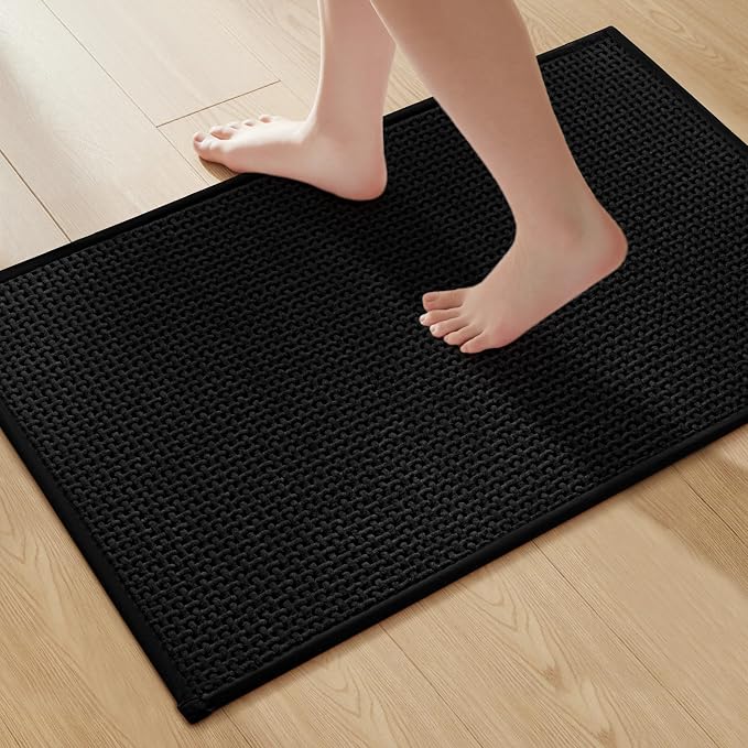 GRANNY SAYS Black Bathroom Rugs, Absorbent Bath Mats 32" x 20", Soft Chenille by GRANNYSAYS
