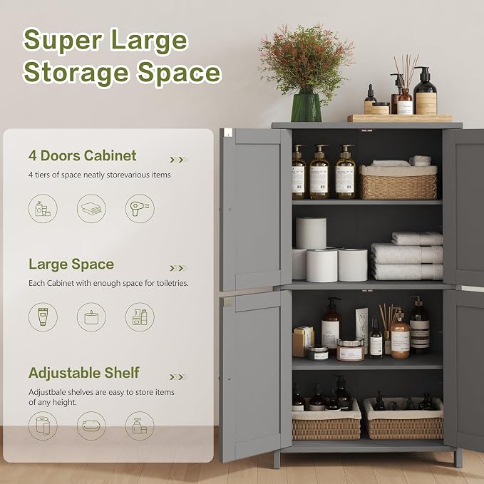 Nuturelly Bathroom Floor Storage Cabinet, Freestanding Pantry Cabinets - Image 3