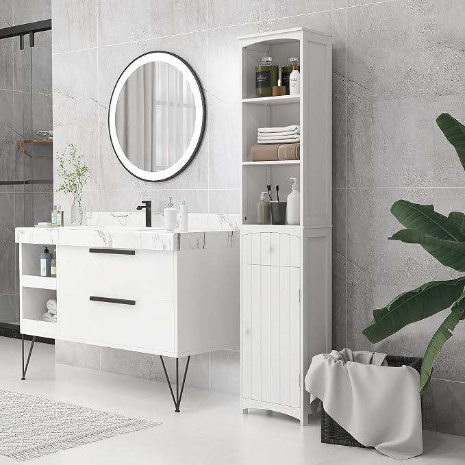 HOMCOM Bathroom Storage Cabinet, Free Standing Bathroom Storage Unit, Tall - Image 8