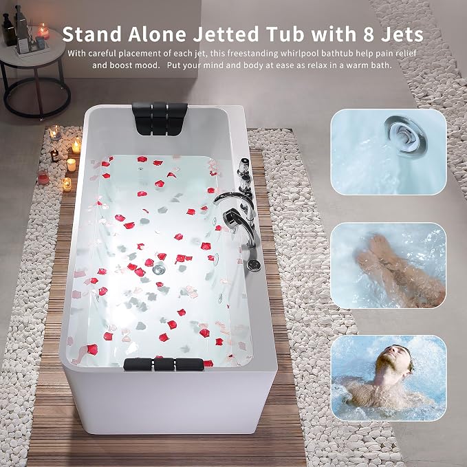 Empava 67 inch Whirlpool Bathtub, Acrylic Freestanding Tub Hydromassage - Image 5