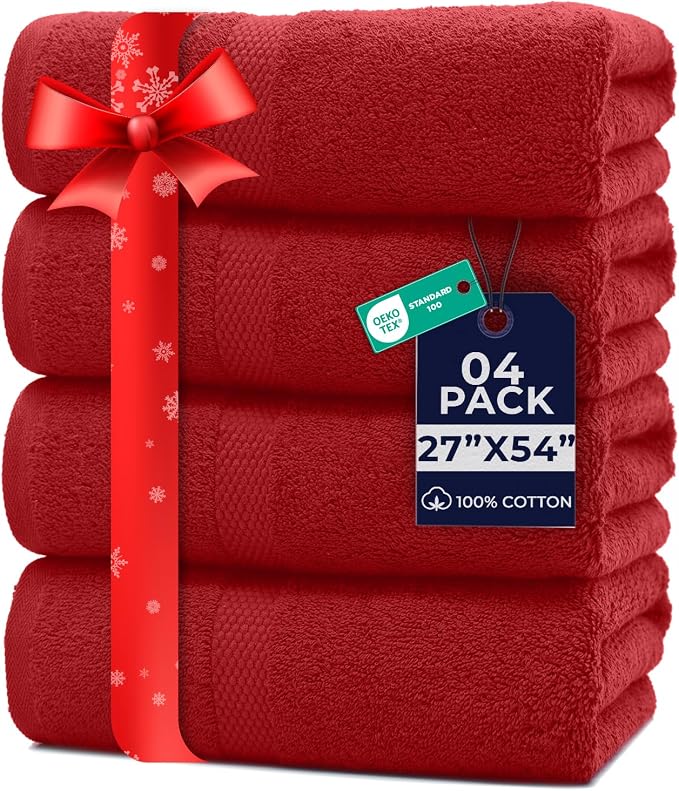 DAN RIVER Bath Towels Set of 4, 27 x 54 Inches, 100% Cotton, Larger & Lighter by DanRiver