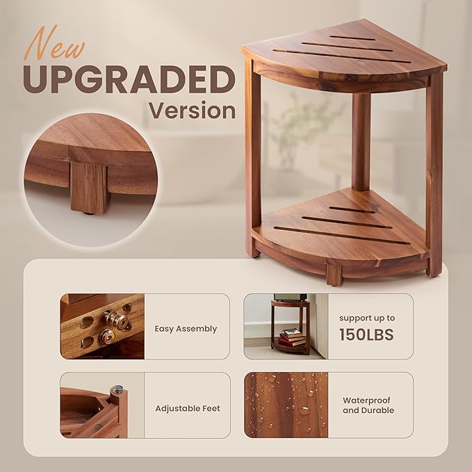 HOLANA 18" Wood Corner Shower Bench & Corner Shower Stool - Image 3