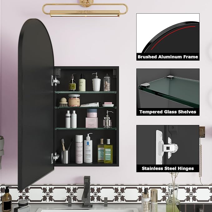 FKWin Arched Black Bathroom Medicine Cabinet - Image 4