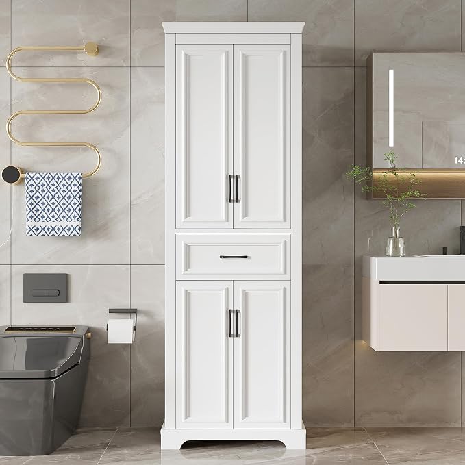 71" Tall Storage Cabinet with Doors and Drawers, Modern Wood Freestanding Tall by Virubi