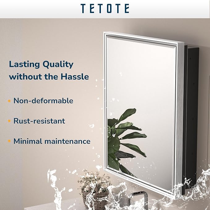 TETOTE Medicine Cabinet with Mirror 17 x 25 Inch Brushed Silver - Image 8