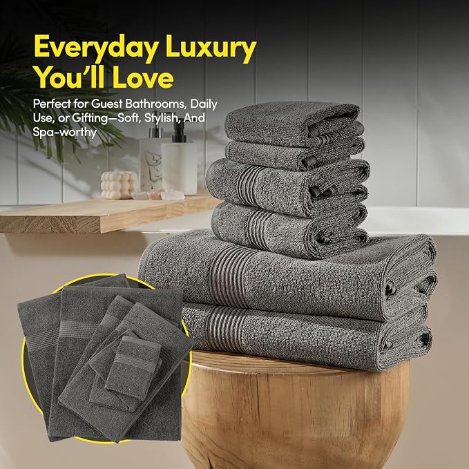 Bath Towels 8 Piece Towel Set – 100% Combed Cotton – Bath + Hand + Washcloths – - Image 7