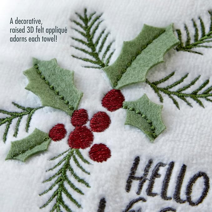 SKL Home Christmas Hello Winter Holly 3D Hand Towel 2pc Set - Image 3