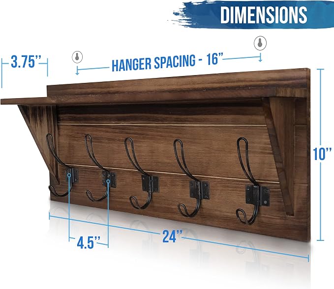 HBCY Creations Rustic Brown Solid Wood Wall Mounted Coat Rack - Image 2