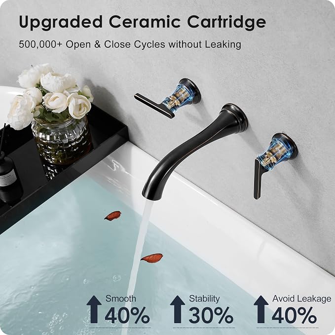 Oil Rubbed Bronze Wall Mount Tub Filler, High Flow Bath Tub Faucet 2 Handles - Image 5