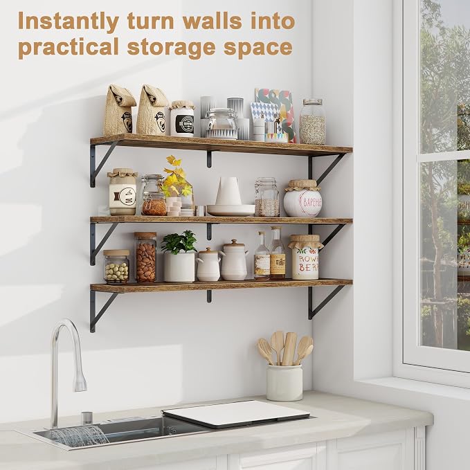 Fun Memories Long Wall Shelves for Bedroom, Rustic Wood Display Shelf for Home - Image 5