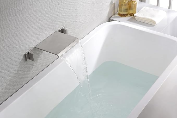SUMERAIN Waterfall Tub Faucet Wall Mount Bathtub Faucet Brushed Nickel Dual - Image 4