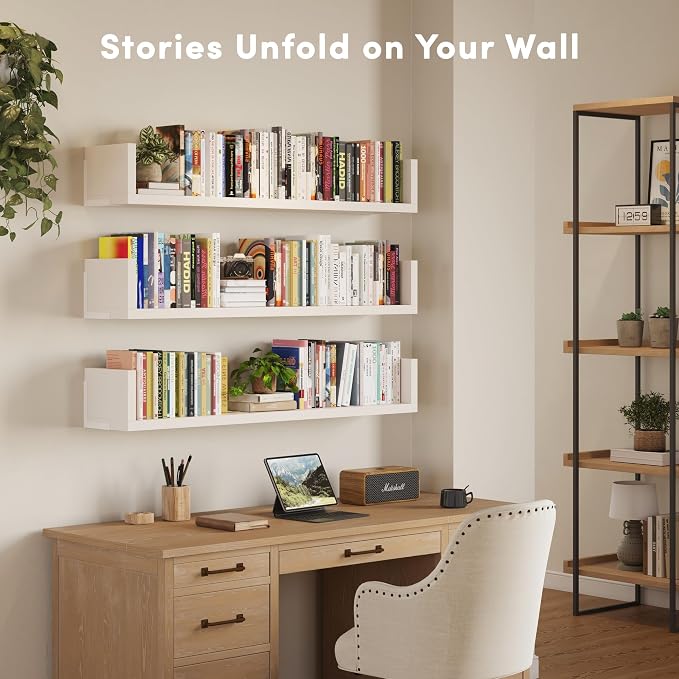 Wall Bookshelf, 36 Inches U Shaped Wall Shelves, Long Deep Floating Shelves - Image 5